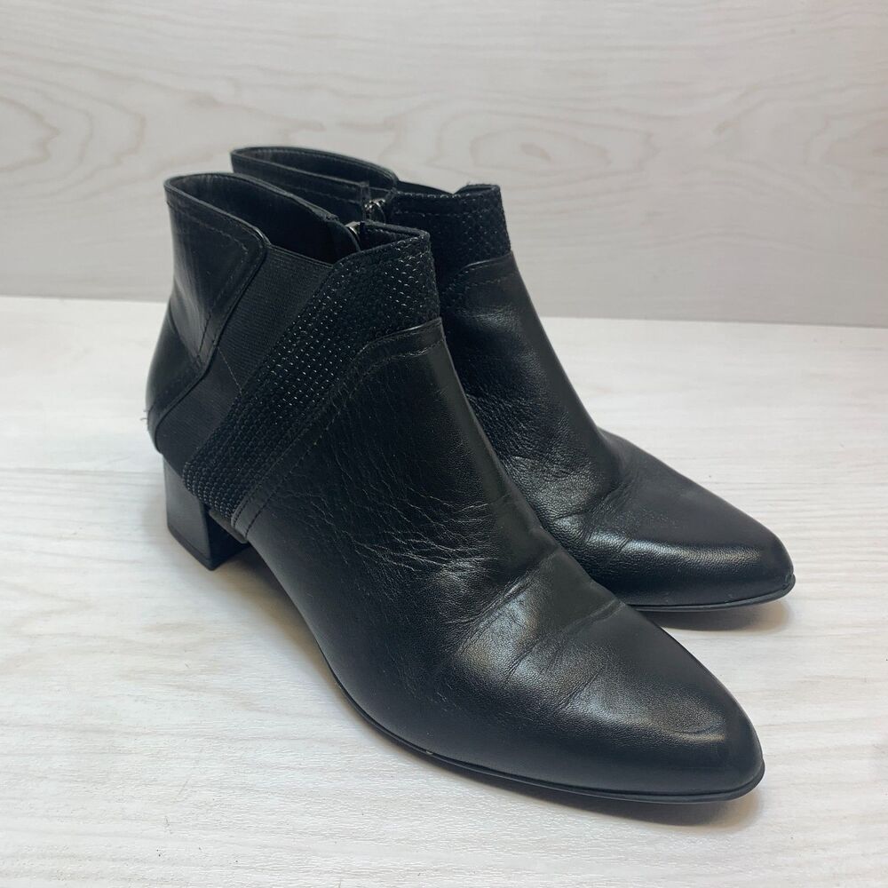BeautiFeel Ankle Boots Women's Size 8.5 Black Leather‎ Pointed Toe Side Zip
